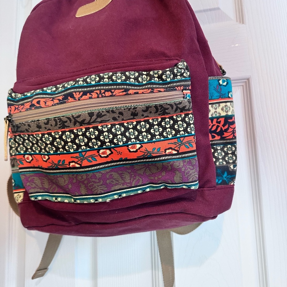 Kinmac Bohemian Marsala Red Canvas Backpack With … - image 2